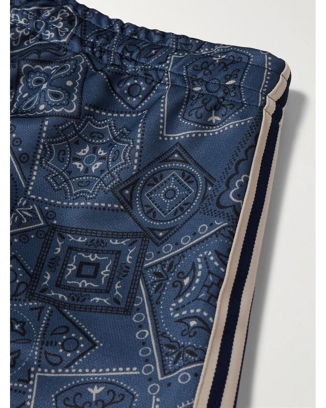 Kapital Blue Wide-Leg Striped Webbing-Trimmed Bandana-Print Tech-Jersey Track Pants for men
