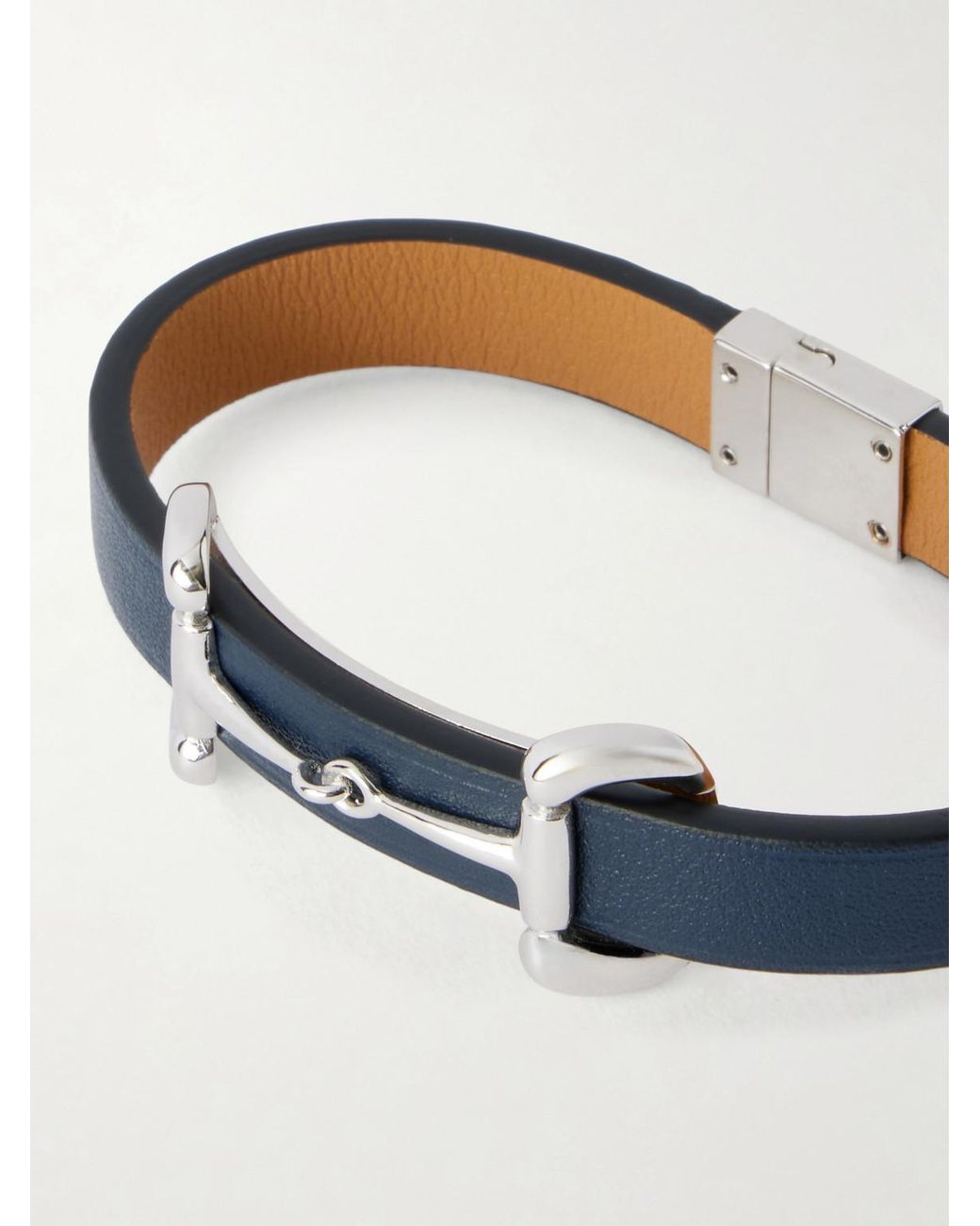 Gucci Blue Horsebit-Embellished-Tone And Leather Bracelet for men