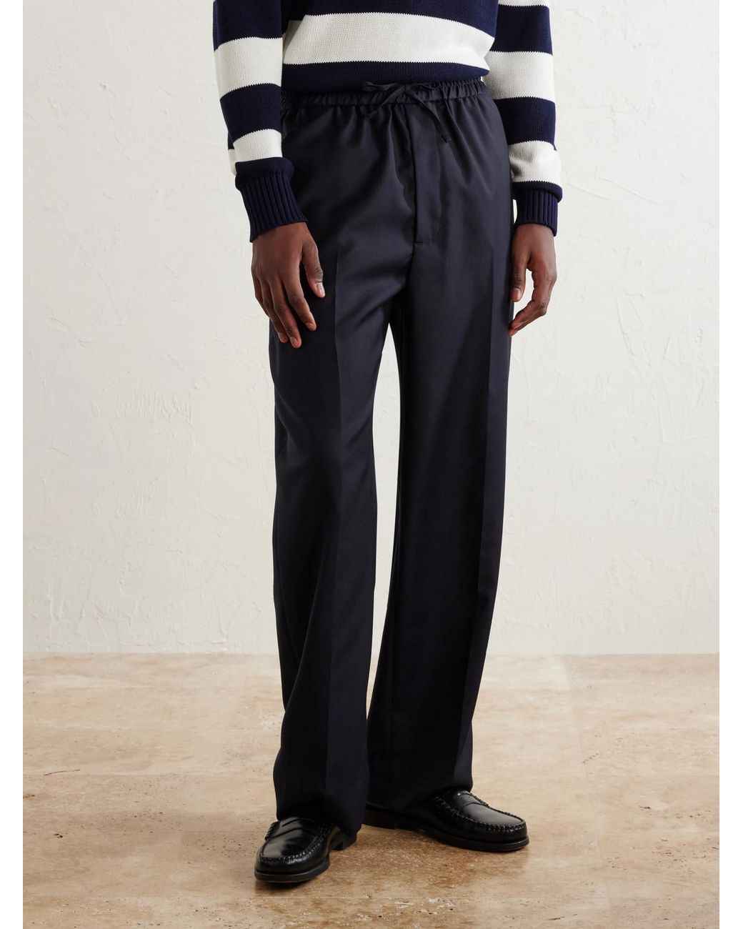 Officine Generale Blue Nilson Straight-Leg Wool, Cashmere And Silk-Blend Suit Trousers for men