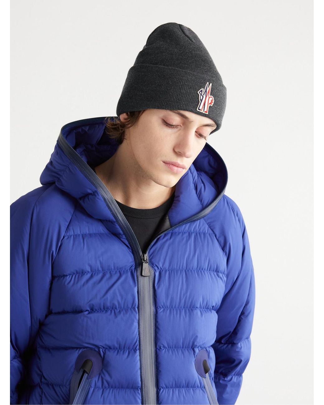 Moncler Gray Logo-Appliquéd Virgin Wool Beanie for men