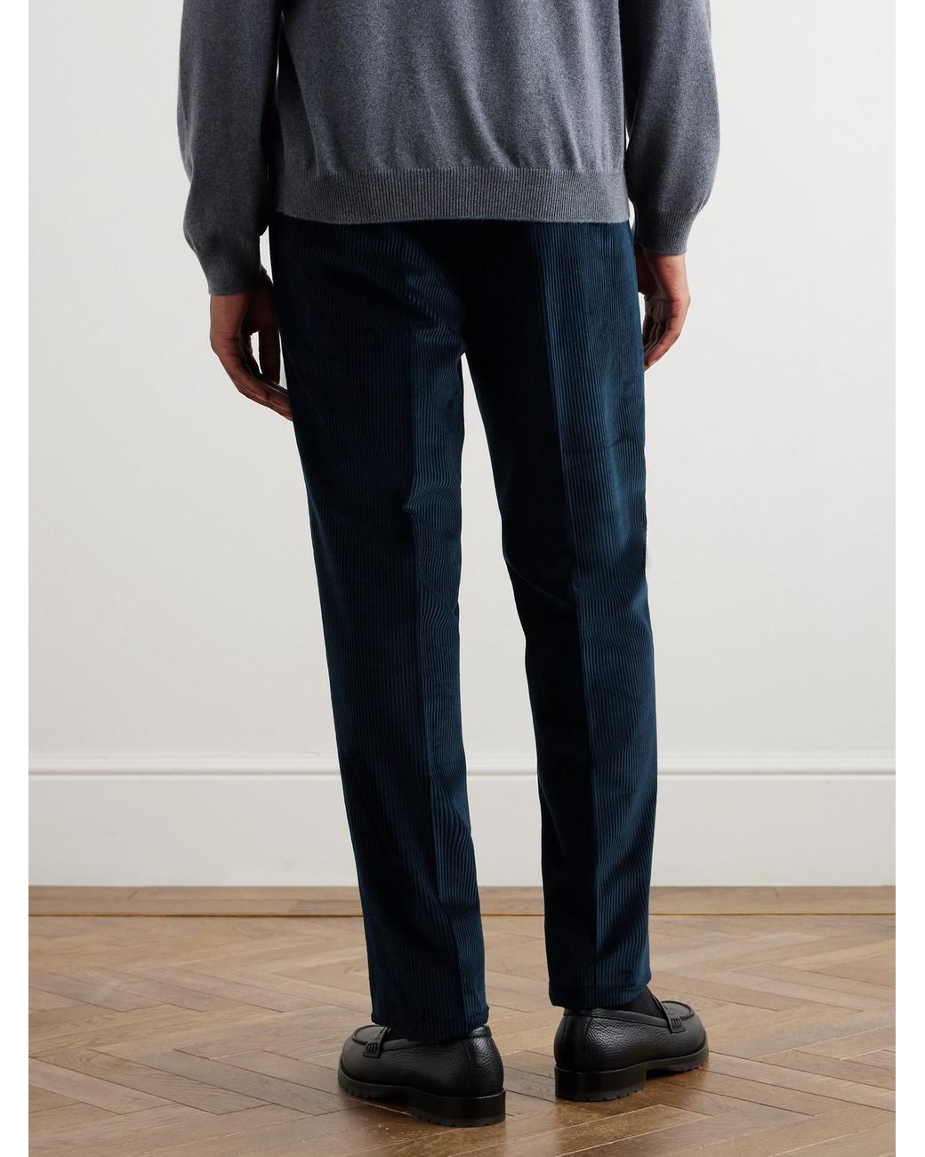 Loro Piana Blue Jarno Straight-Leg Cotton-Corduroy Trousers for men