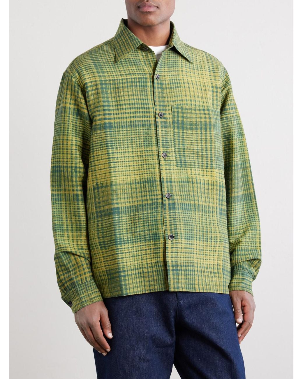 Kartik Research Green Pataudi Checked Silk Shirt for men