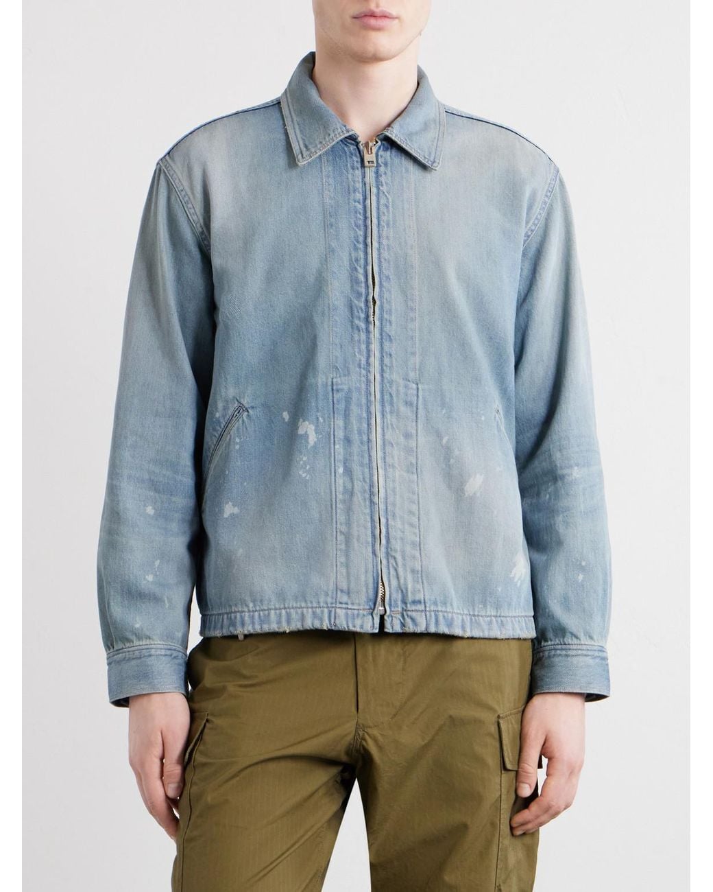 Fullcount Blue Distressed Denim Zip-up Jacket for men