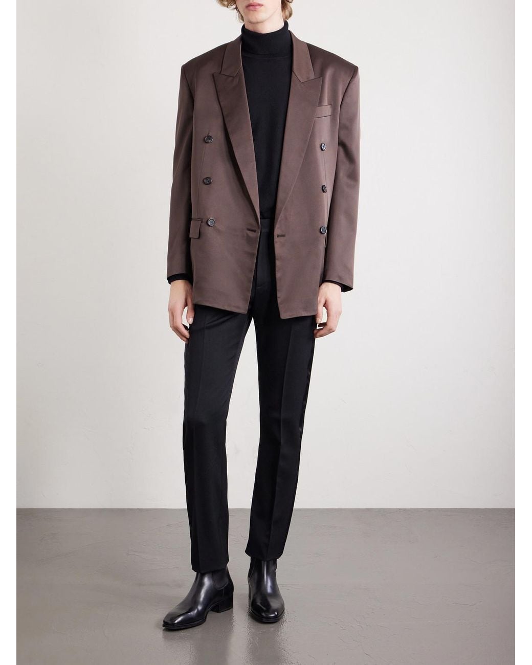 Saint Laurent Blue Slim-fit Satin-trimmed Grain De Poudre Wool Tuxedo Trousers for men