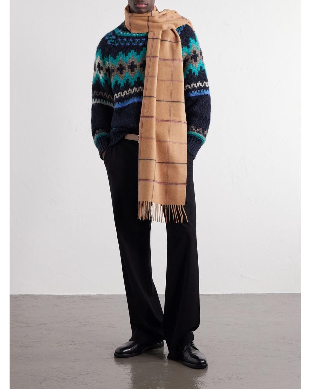 Paul Smith Natural Checked Wool And Cashmere-Blend Scarf for men