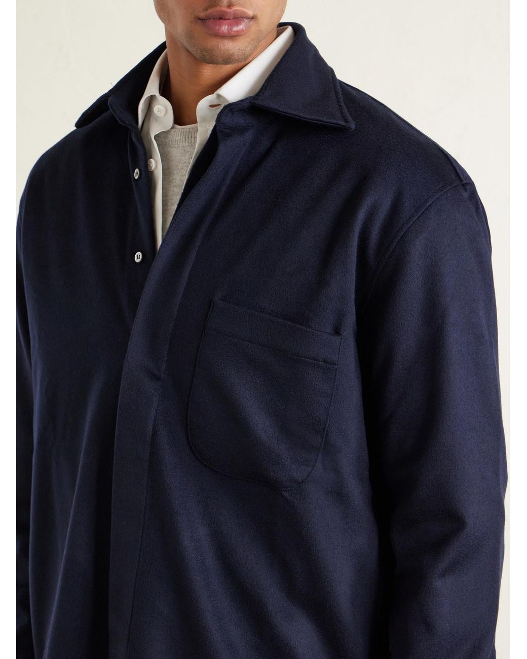 Saman Amel Blue Cashmere Shirt Jacket for men