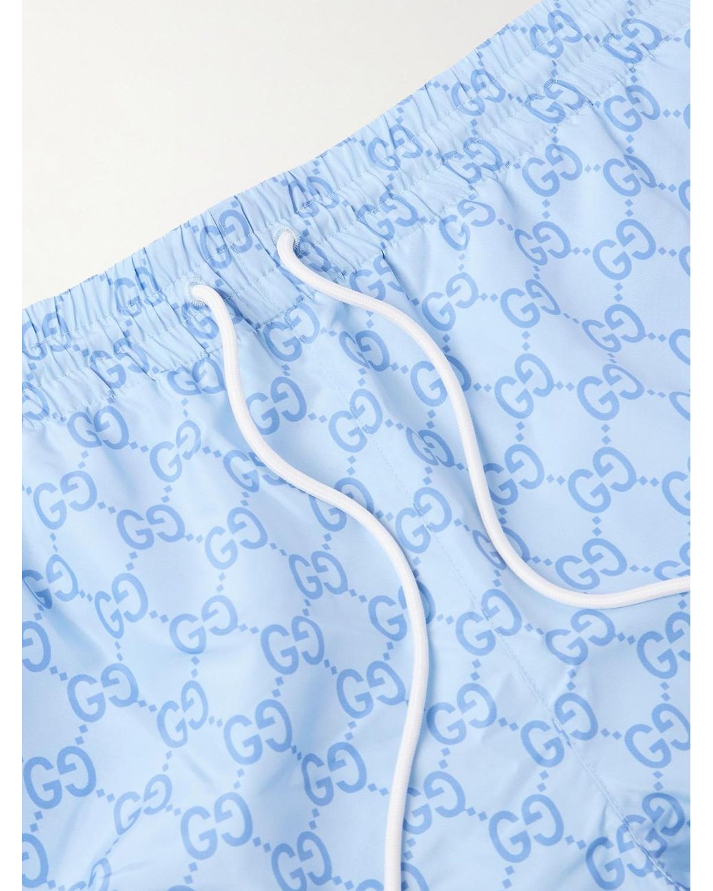 Gucci Blue Slim-Fit Mid-Length Logo-Print Striped Swim Shorts for men