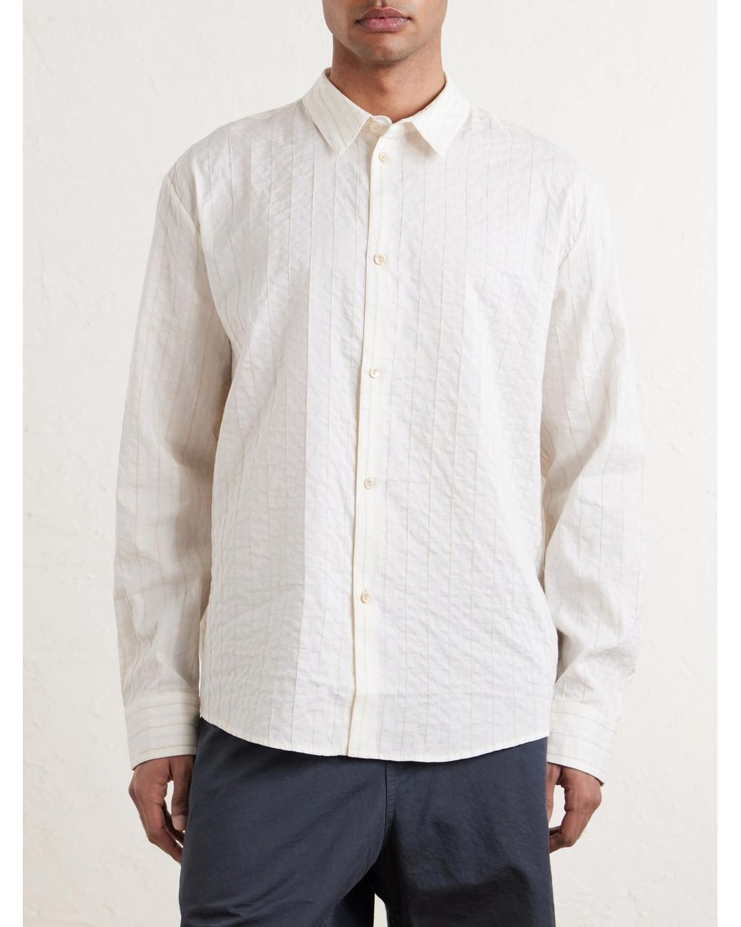 A Kind Of Guise White Fulvio Pinstriped Cotton, Silk And Linen-Blend Shirt for men