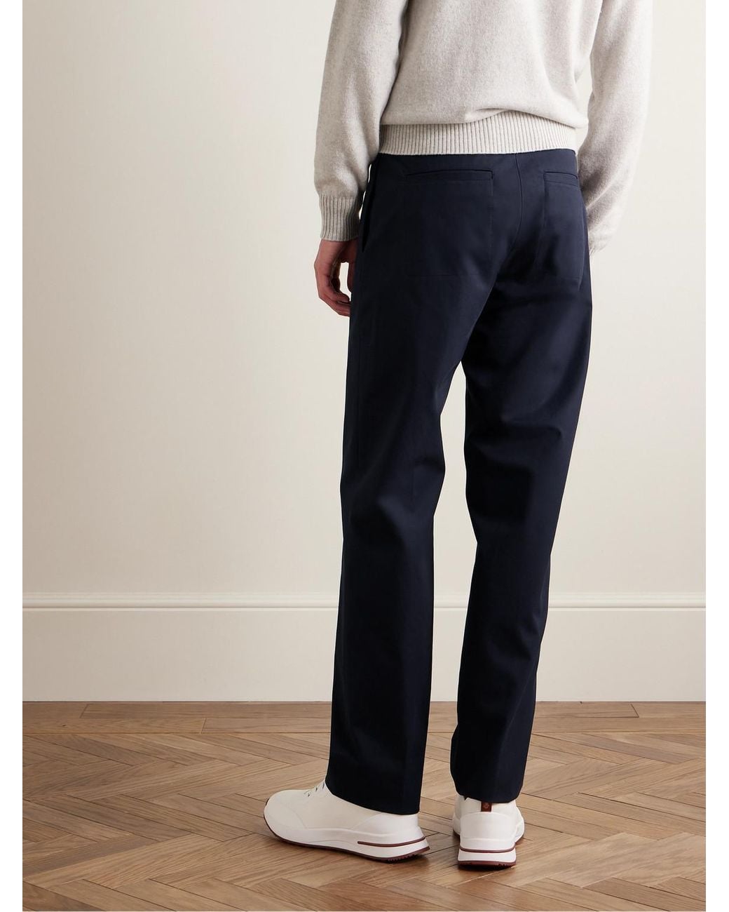 Loro Piana Blue Merse Straight-Leg Cotton-Gabardine Trousers for men
