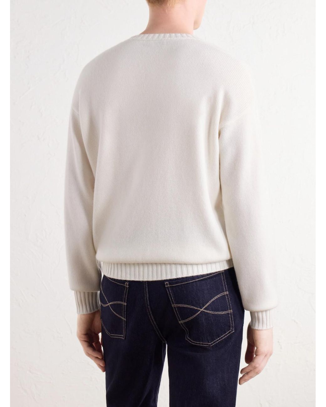 Brunello Cucinelli White Cashmere Sweater for men