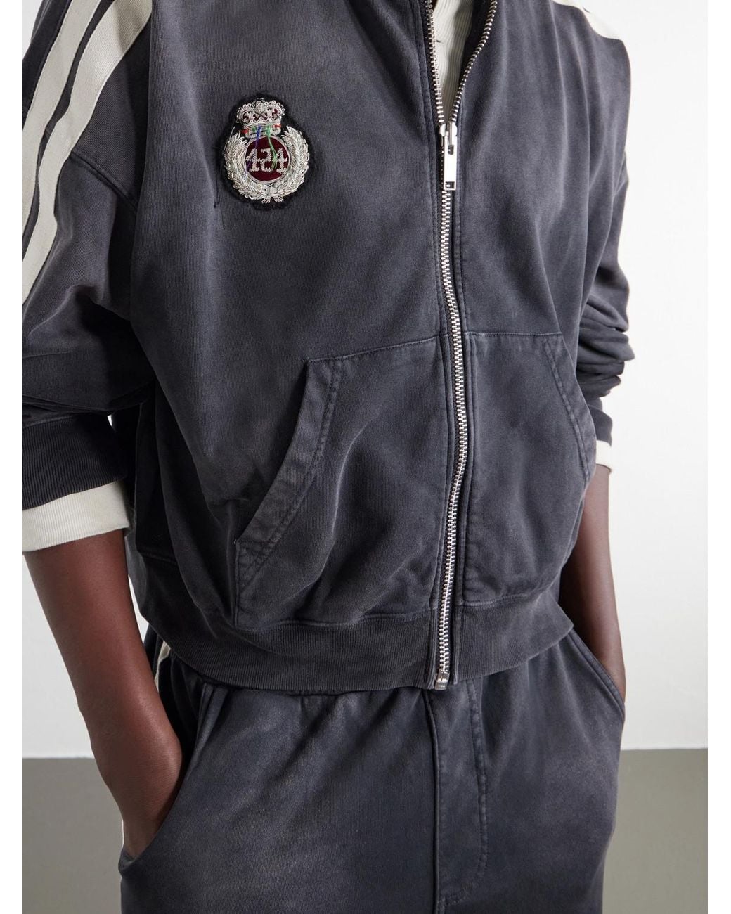 424 Blue Logo-Embroidered Distressed Cotton-Jersey Zip-Up Hoodie for men
