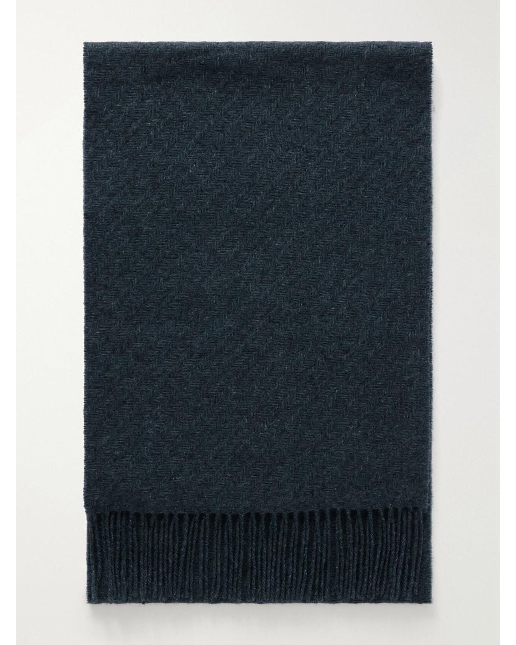Johnstons Blue Fringed Cashmere Scarf for men