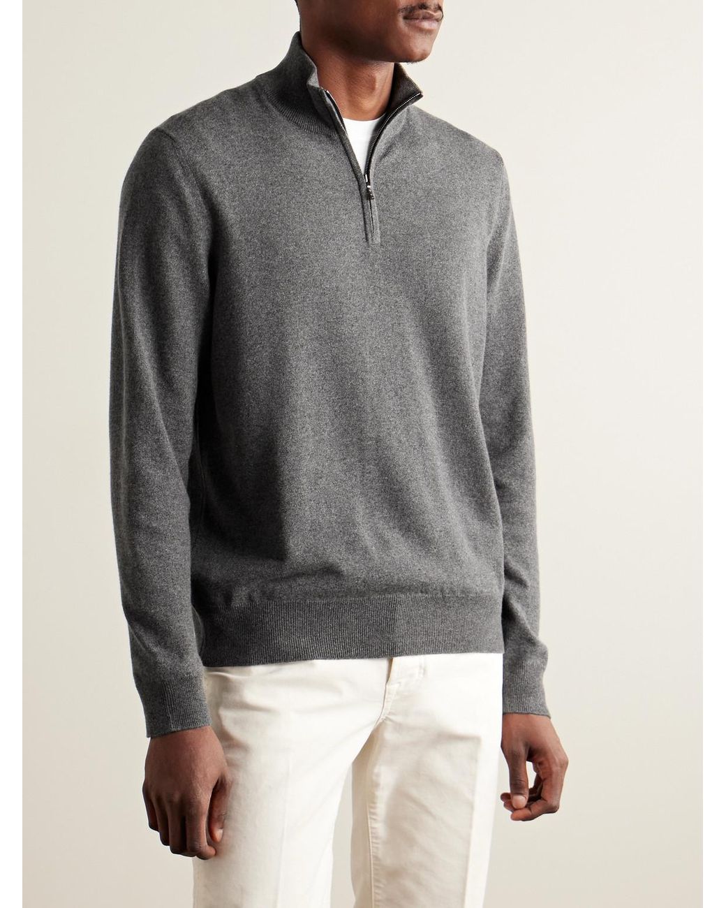 Loro Piana Gray Slim-Fit Baby Cashmere Half-Zip Sweater for men