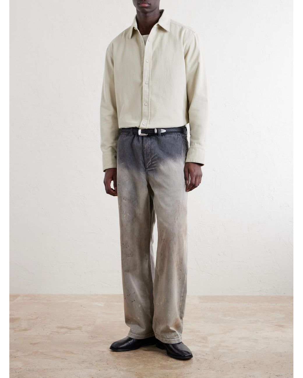 Our Legacy Gray Rig Wide-Leg Paint-Splattered Jeans for men