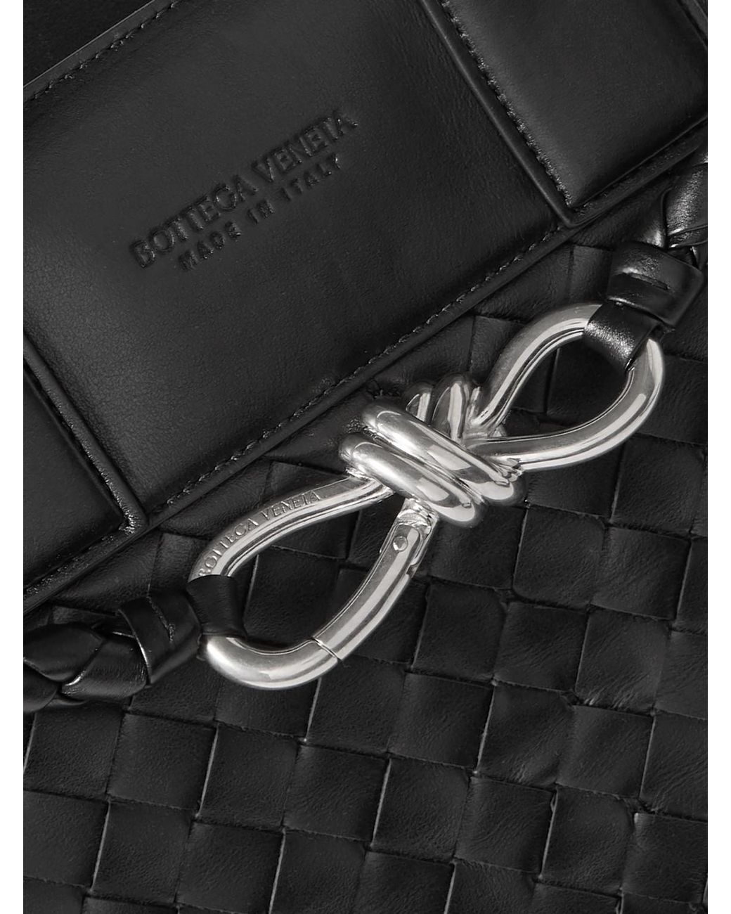 Bottega Veneta Black Andiamo Large Intrecciato Leather Messenger Bag for men