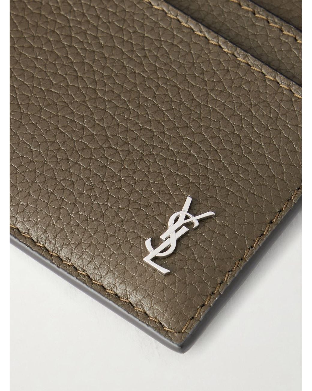 Saint Laurent Natural Tiny Cassandre Logo-appliquéd Full-grain Leather Cardholder for men