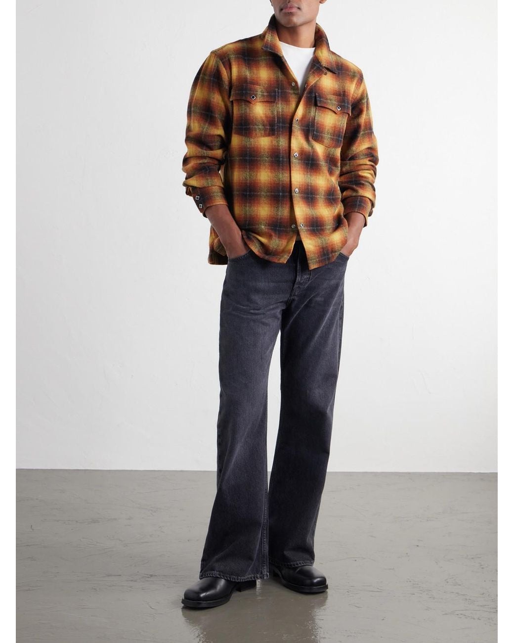 RRL Brown Jesse Checked Wool-Blend Flannel Shirt for men
