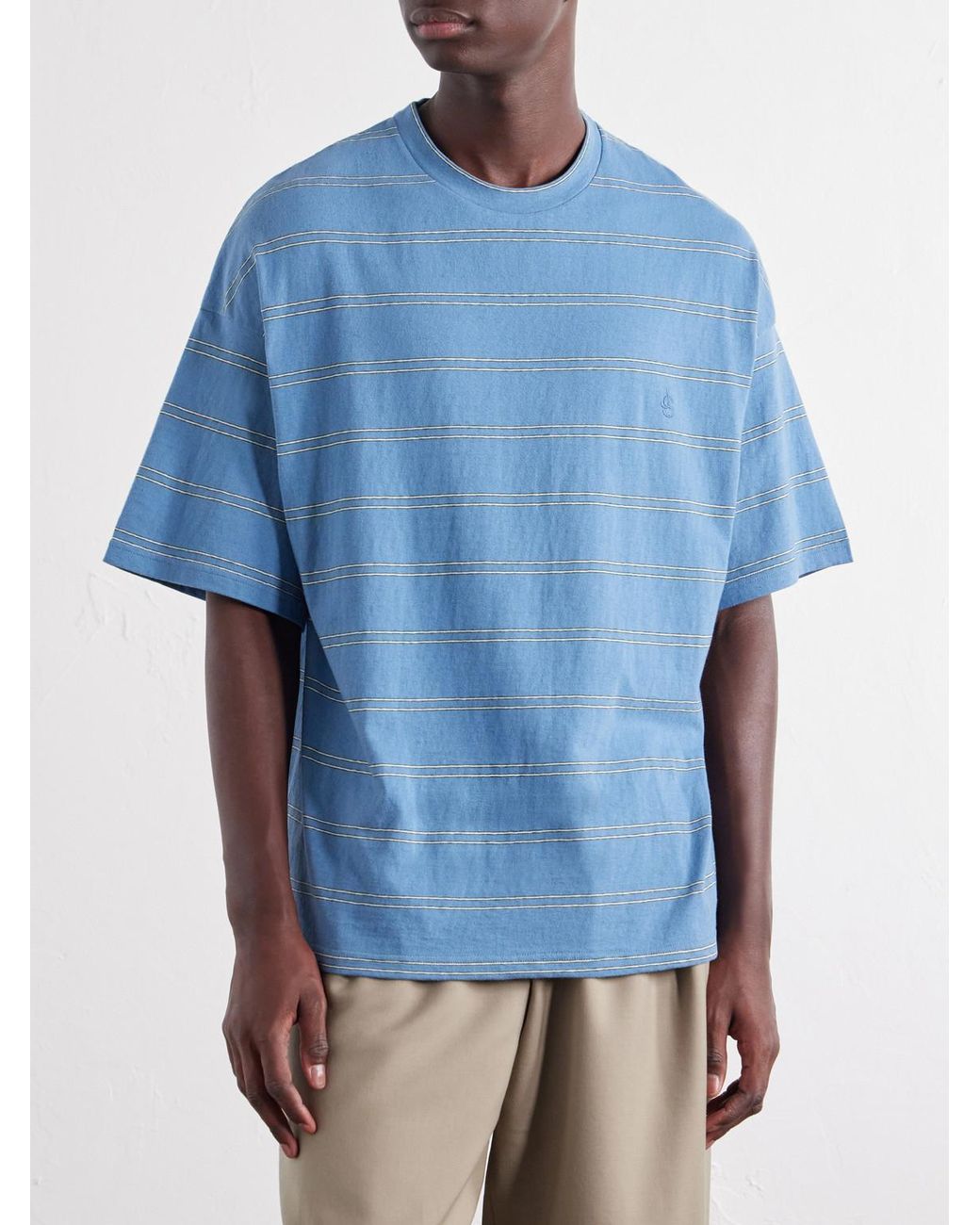 Jil Sander Blue Logo-embroidered Striped Cotton-jersey T-shirt for men