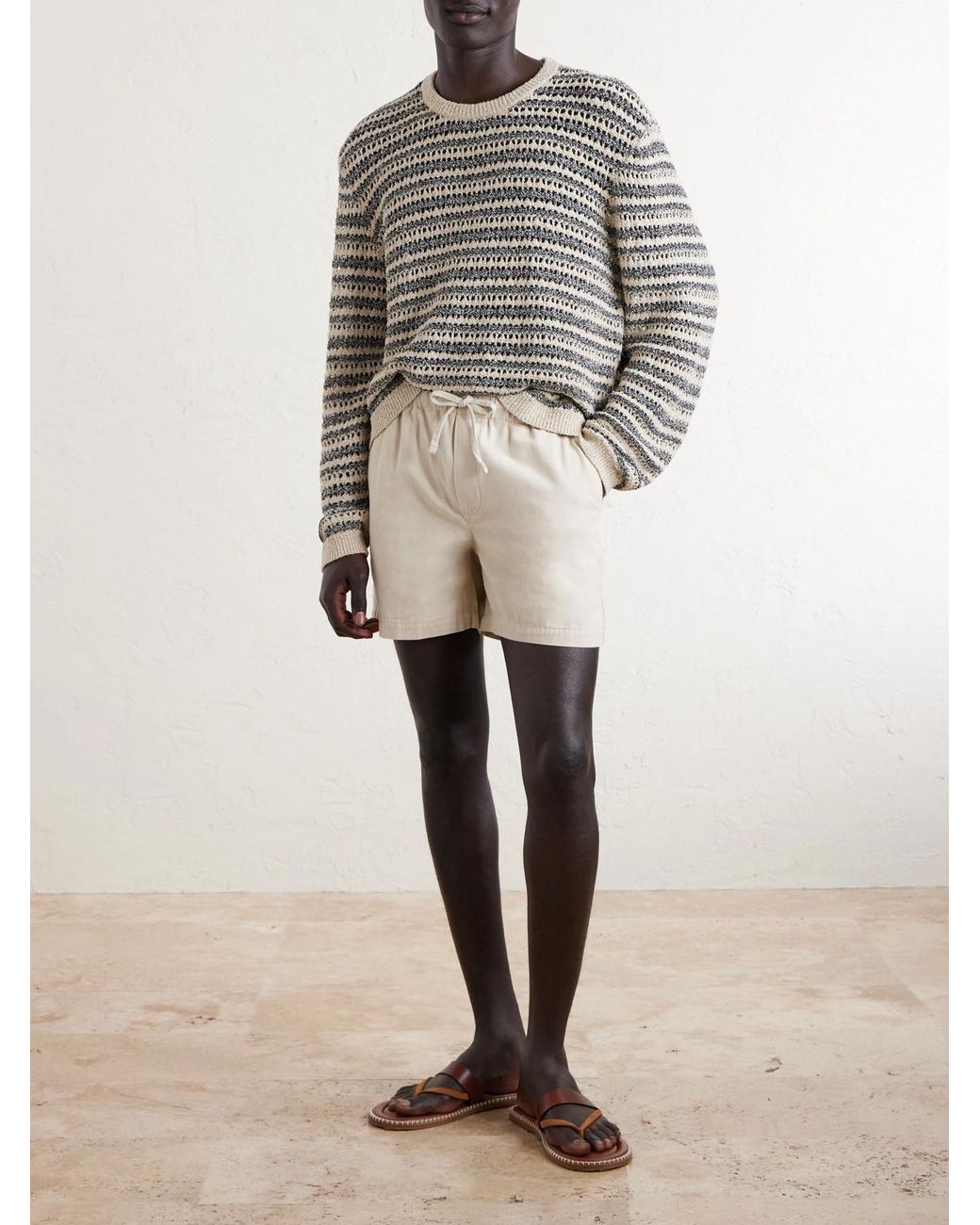 FRAME Natural Straight-Leg Cotton-Canvas Drawstring Shorts for men
