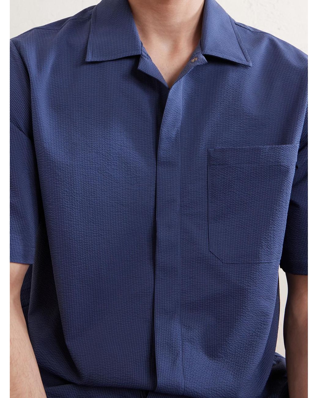 Herno Blue Seercrease Jersey Bowling Shirt for men