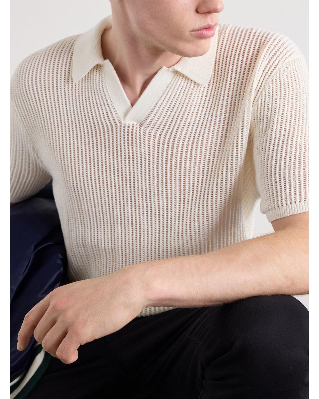 Aimé Leon Dore White Open-Collar Open-Knit Cotton Polo Shirt for men