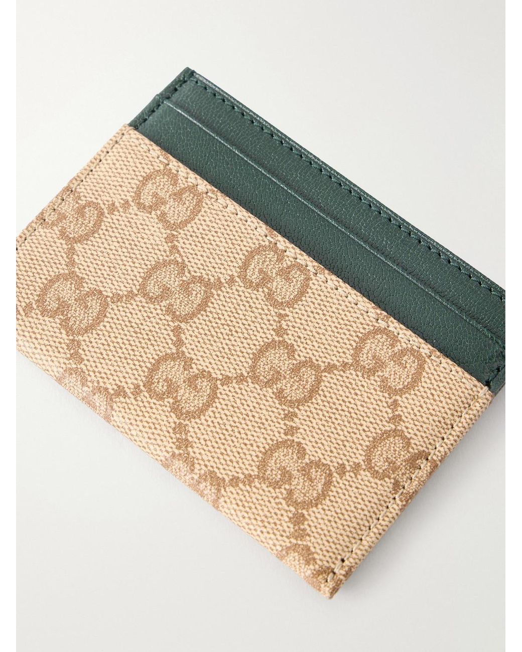 Gucci Natural Essence Classic Leather-Trimmed Coated-Canvas Cardholder for men