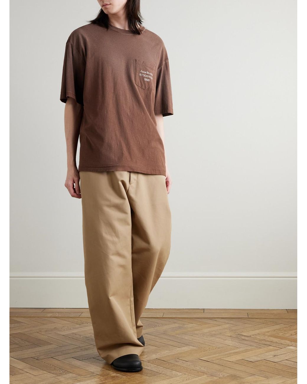 Acne Brown Exford U Oversized Logo-Print Distressed Cotton-Jersey T-Shirt for men
