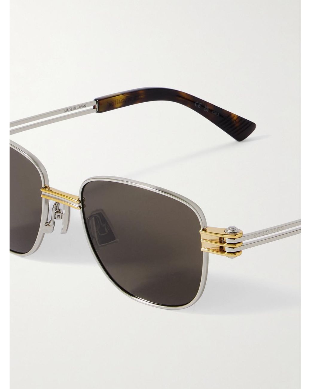 Bottega Veneta Metallic Square-Frame Two-Tone Metal And Tortoiseshell Acetate Sunglasses for men