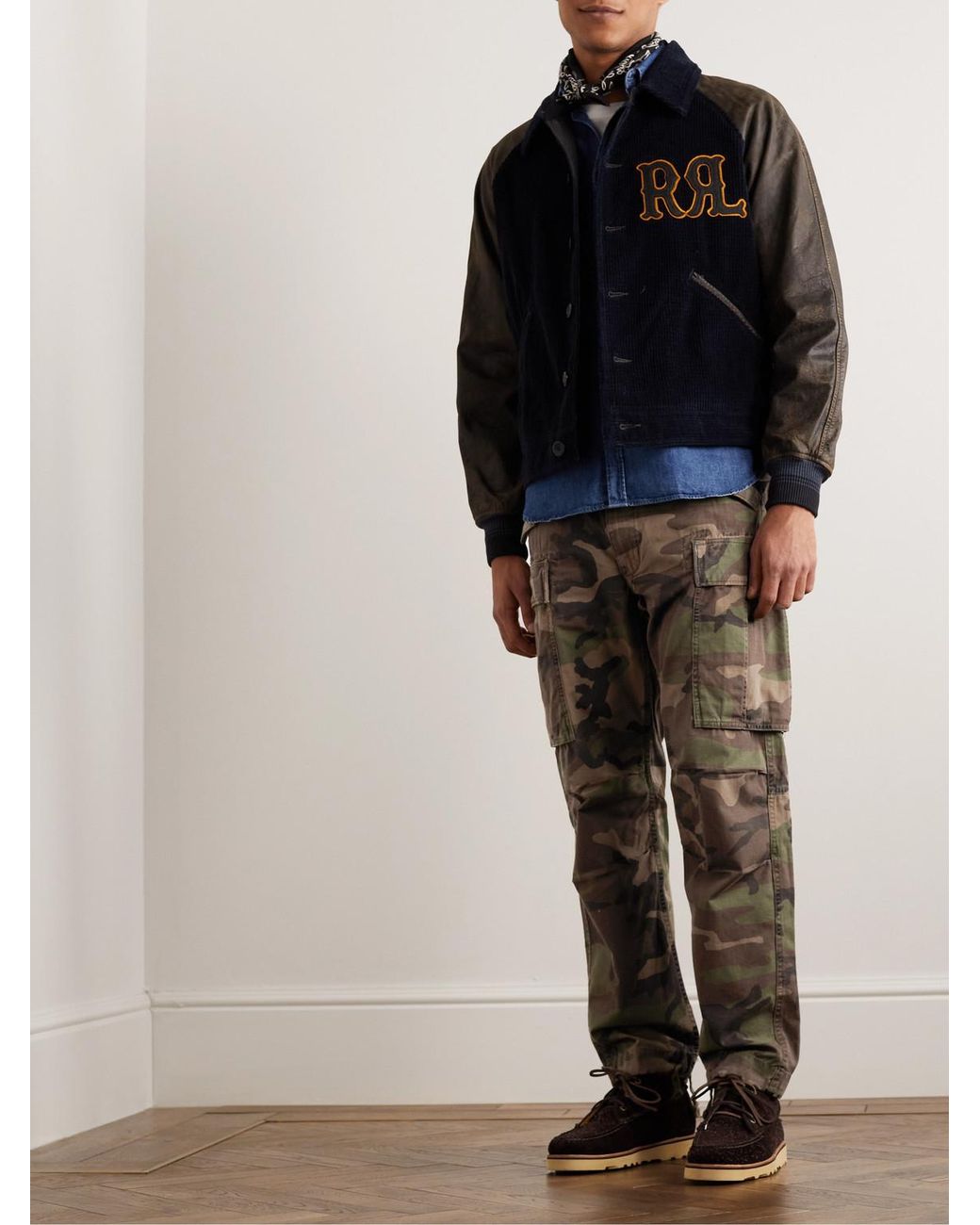 RRL Green Tapered Camouflage-Print Cotton-Ripstop Cargo Trousers for men