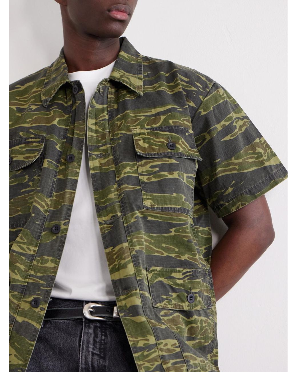 Orslow Green Camouflage-print Cotton-riptop Shirt for men