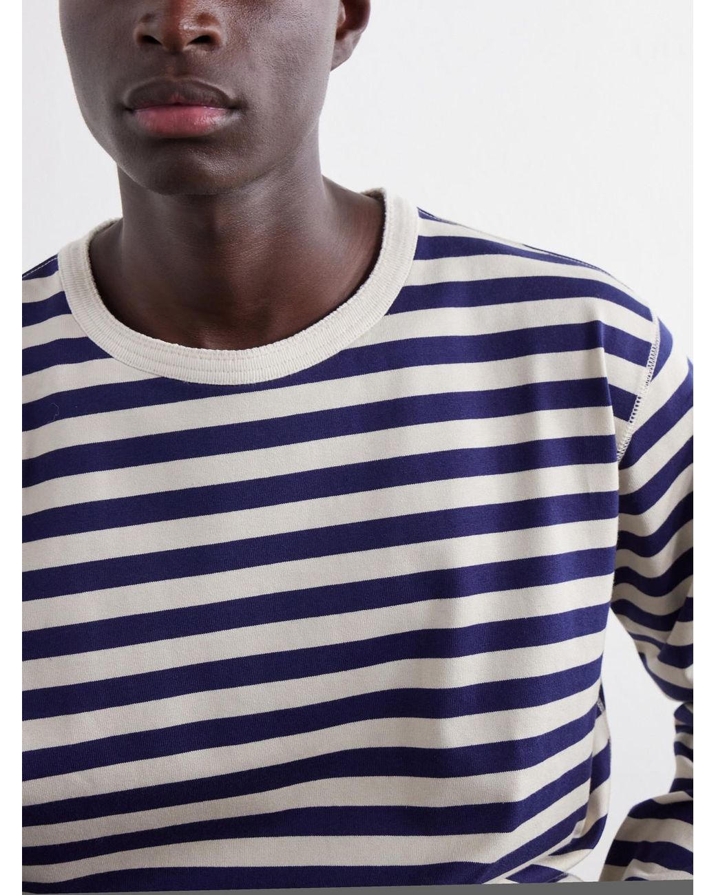 Junya Watanabe Blue Striped Cotton-Jersey T-Shirt for men