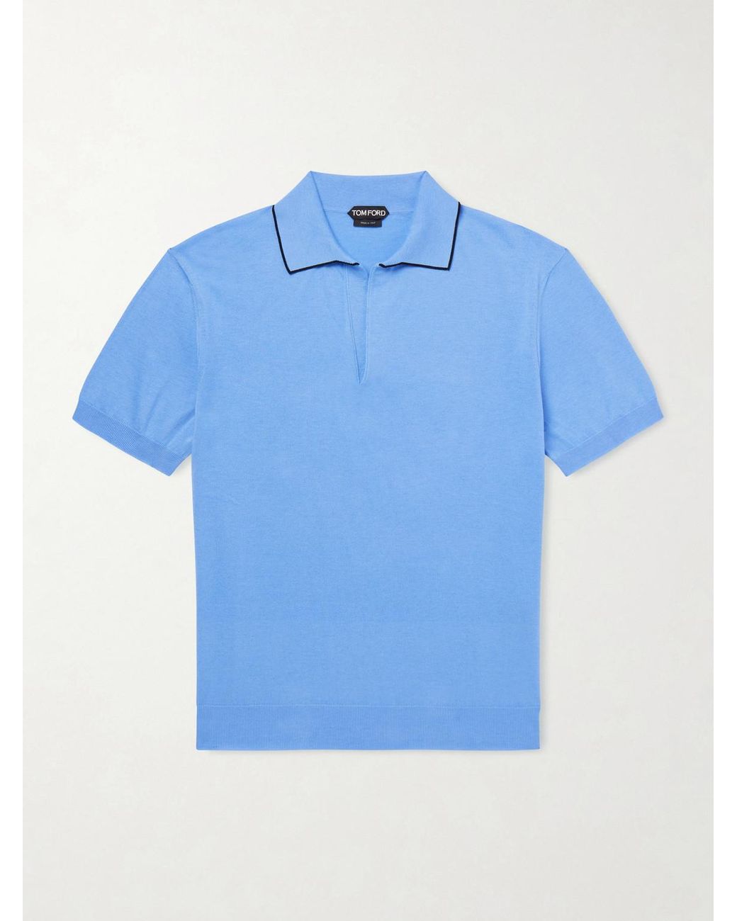 Tom Ford Blue Sea Island Cotton And Silk-Blend Polo Shirt for men