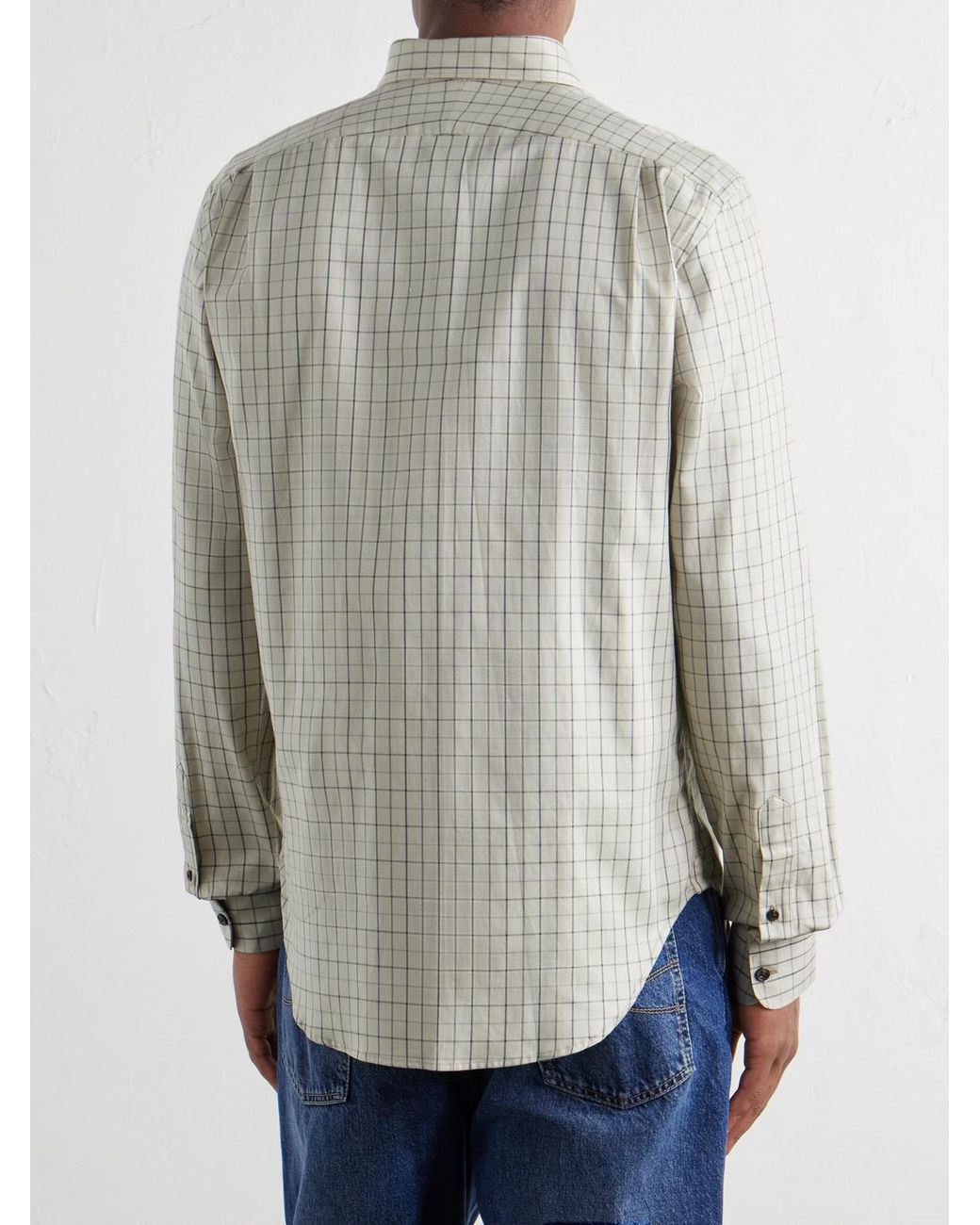 James Purdey & Sons White Logo-Embroidered Checked Cotton-Twill Shirt for men