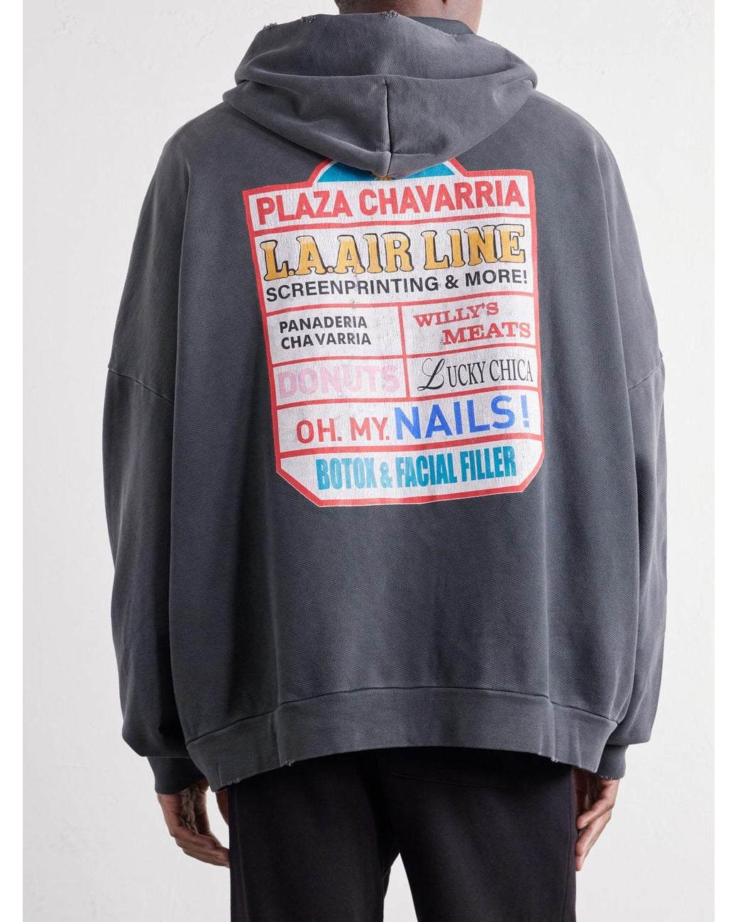Willy Chavarria Gray Plaza Chavarria Logo-Print Distressed Cotton-Jersey Zip-Up Hoodie for men