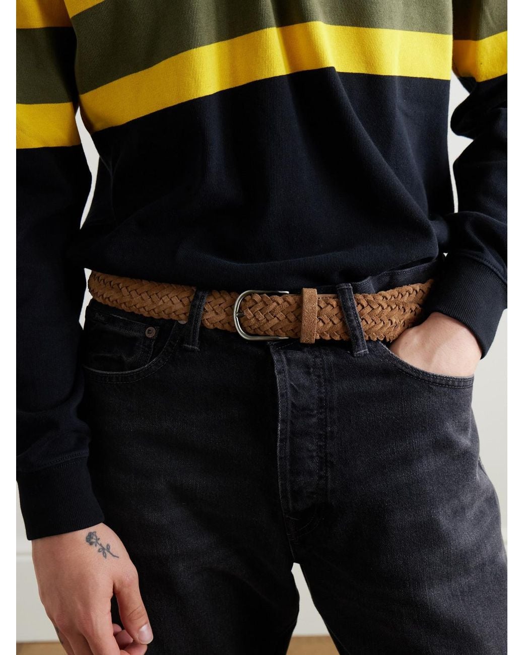 Andersons Brown 3.5cm Woven Suede Belt for men