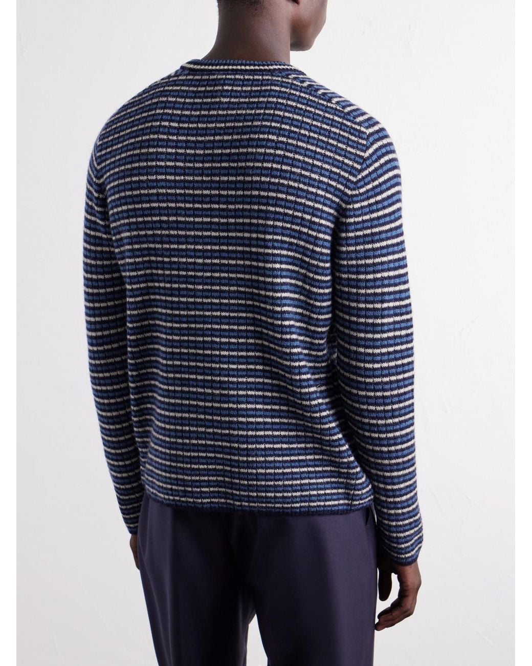 Auralee Blue Striped Ribbed Wool And Cashmere-Blend Sweater for men