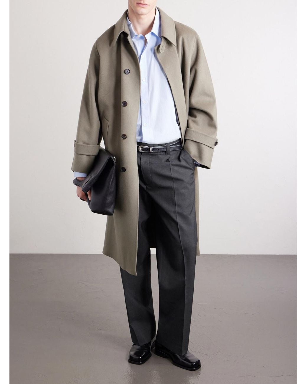 mfpen Blue Service Pleated Wool Trousers for men