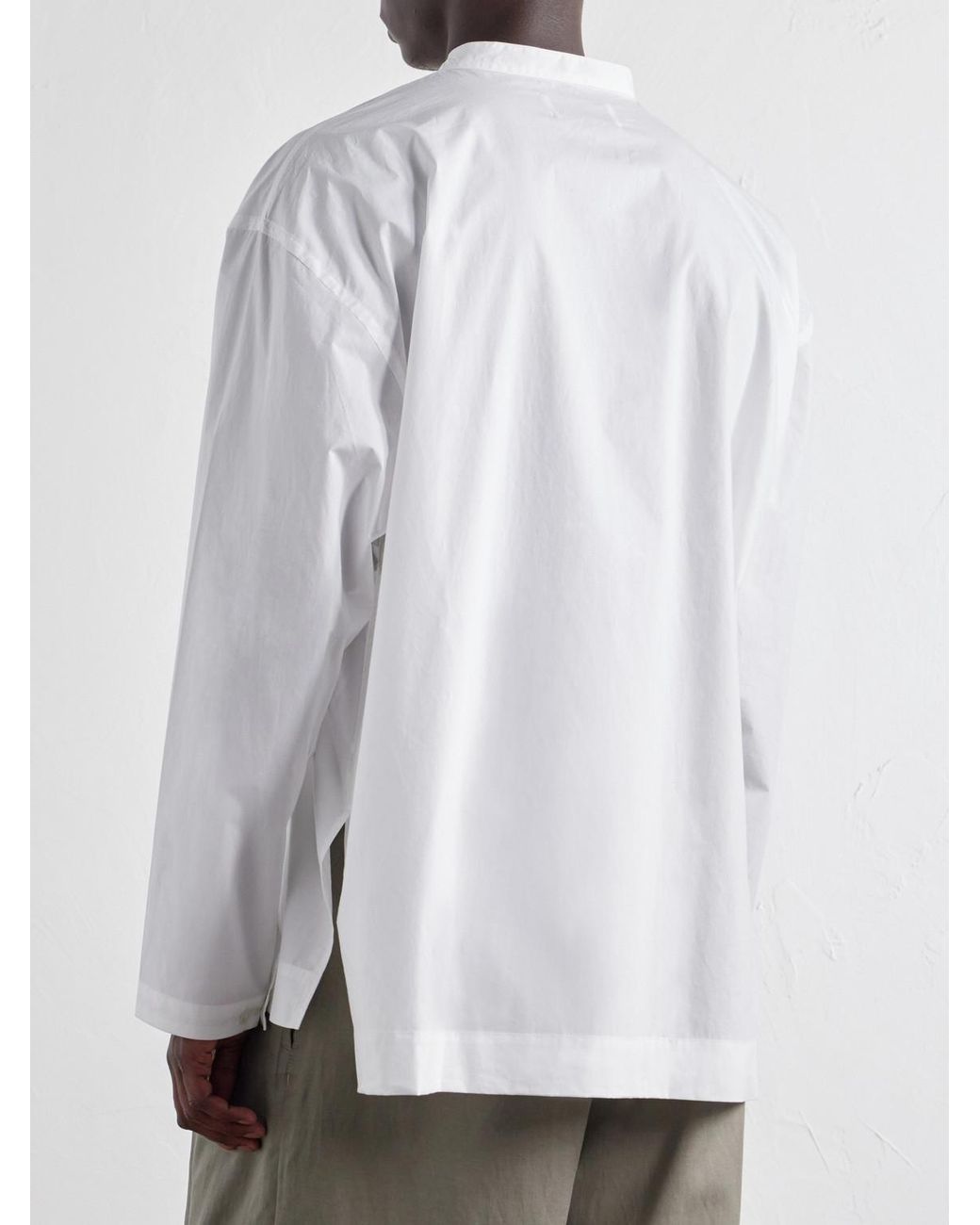 Studio Nicholson White Grandad-Collar Cotton-Poplin Shirt for men