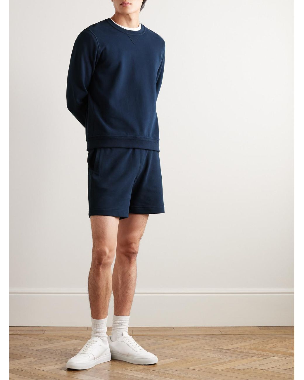 Mr P. Blue Straight-Leg Cotton-Jersey Drawstring Shorts for men