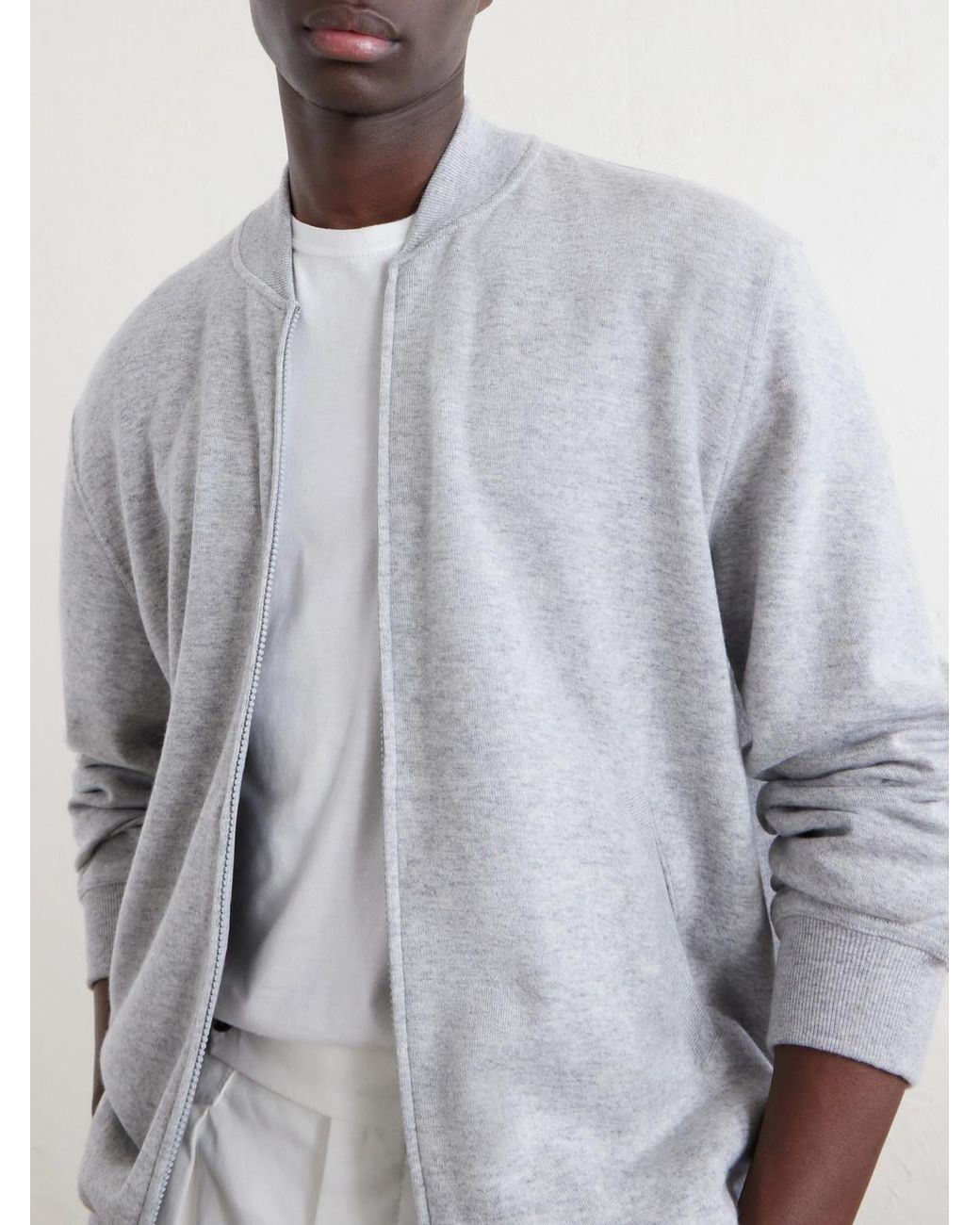 Brunello Cucinelli White Cashmere-Blend Zip-Up Sweater for men