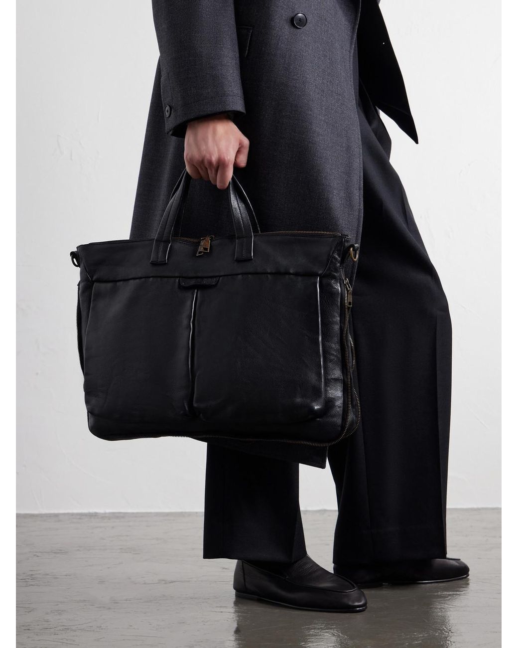 Officine Creative Black Helmet/046 Full-Grain Leather Briefcase for men