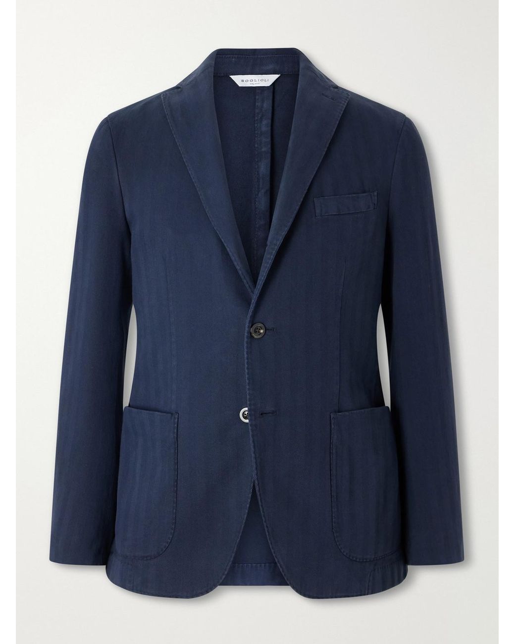 Boglioli Blue Herringbone Cotton And Cashmere-Blend Twill Suit Jacket for men