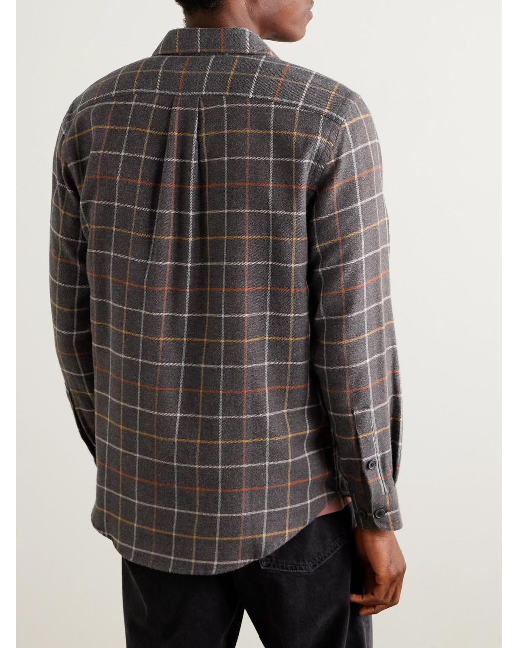Portuguese Flannel Gray Log Checked Organic Cotton-flannel Shirt for men