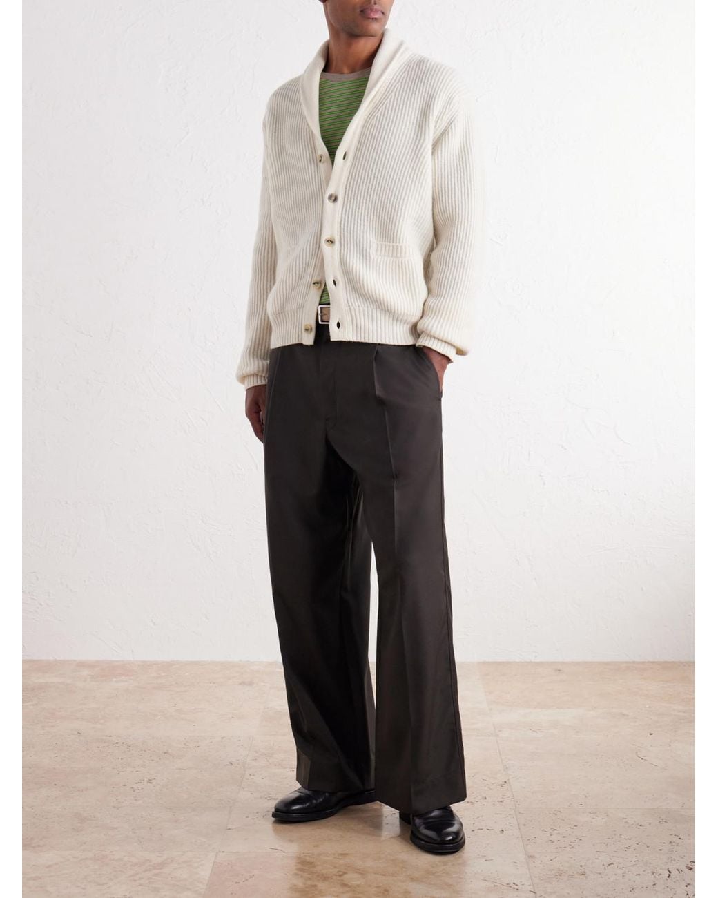Altea Natural Ribbed Virgin Wool Cardigan for men