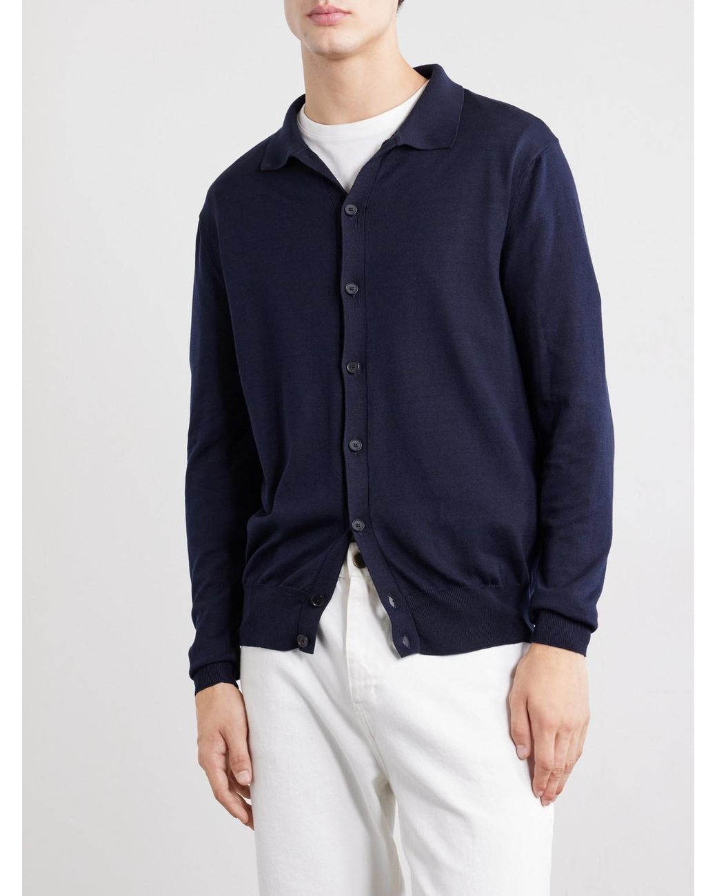 Caruso Blue Silk And Cotton-Blend Cardigan for men