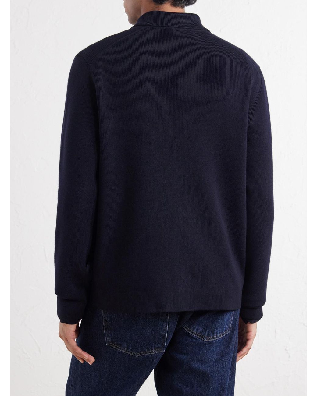 Orlebar Brown Blue Shelby Ribbed Merino Wool Zip-Up Sweater for men