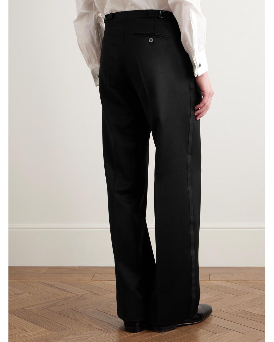 Favourbrook Black Tommy Straight-Leg Grosgrain-Trimmed Pleated Wool Tuxedo Trousers for men