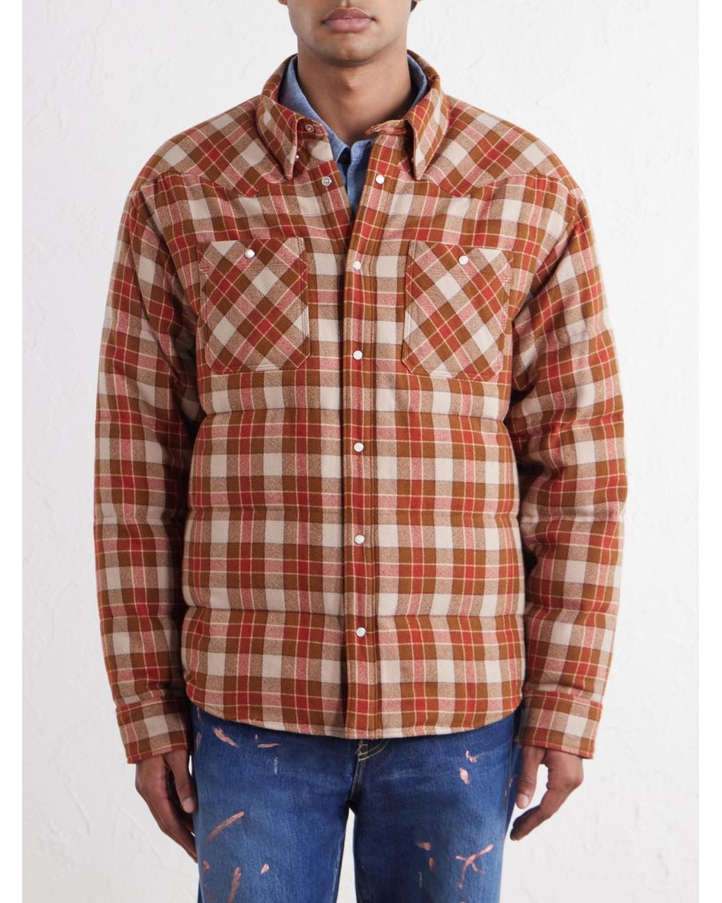 Visvim Brown Kerchief Checked Wool And Linen-Blend Down Jacket for men