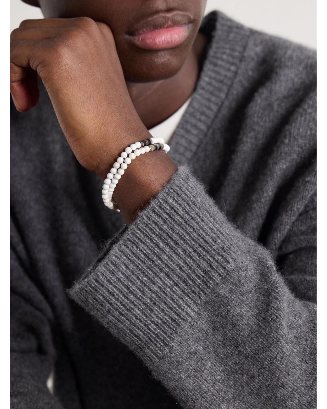 Mikia White Sterling Magnesite Bracelet for men