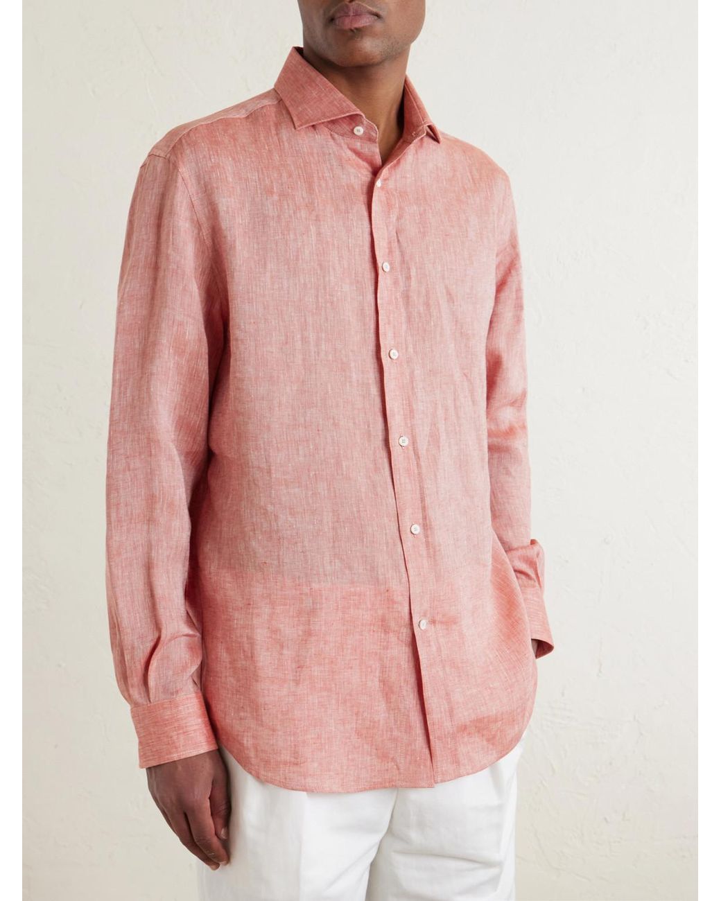 Brunello Cucinelli Pink Cutaway-collar Linen Shirt for men